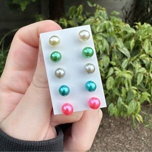 5 Pairs Small Pearlescent Ball Stud Earrings